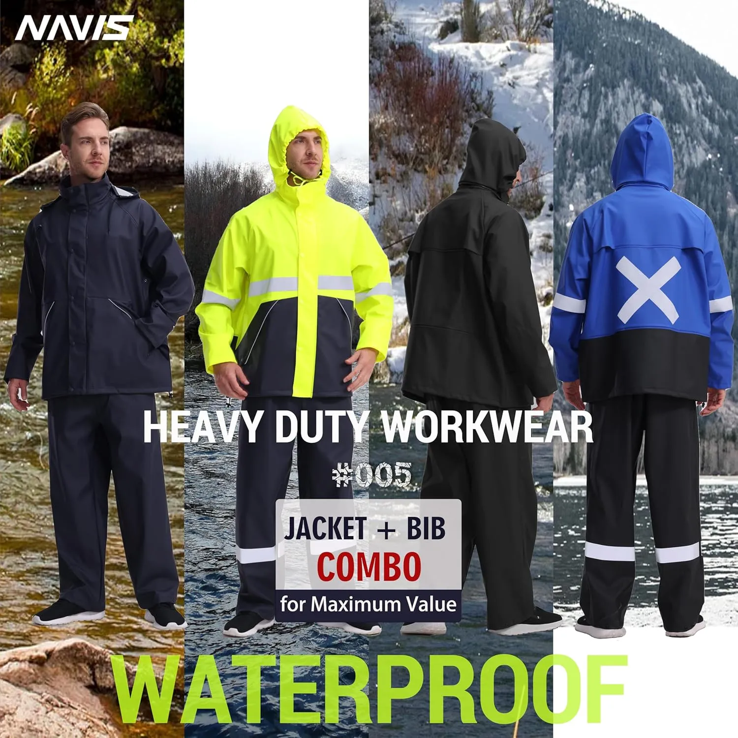 Rain Suit for Men Heavy Duty Workwear Waterproof Jacket with Pants 3 Pieces