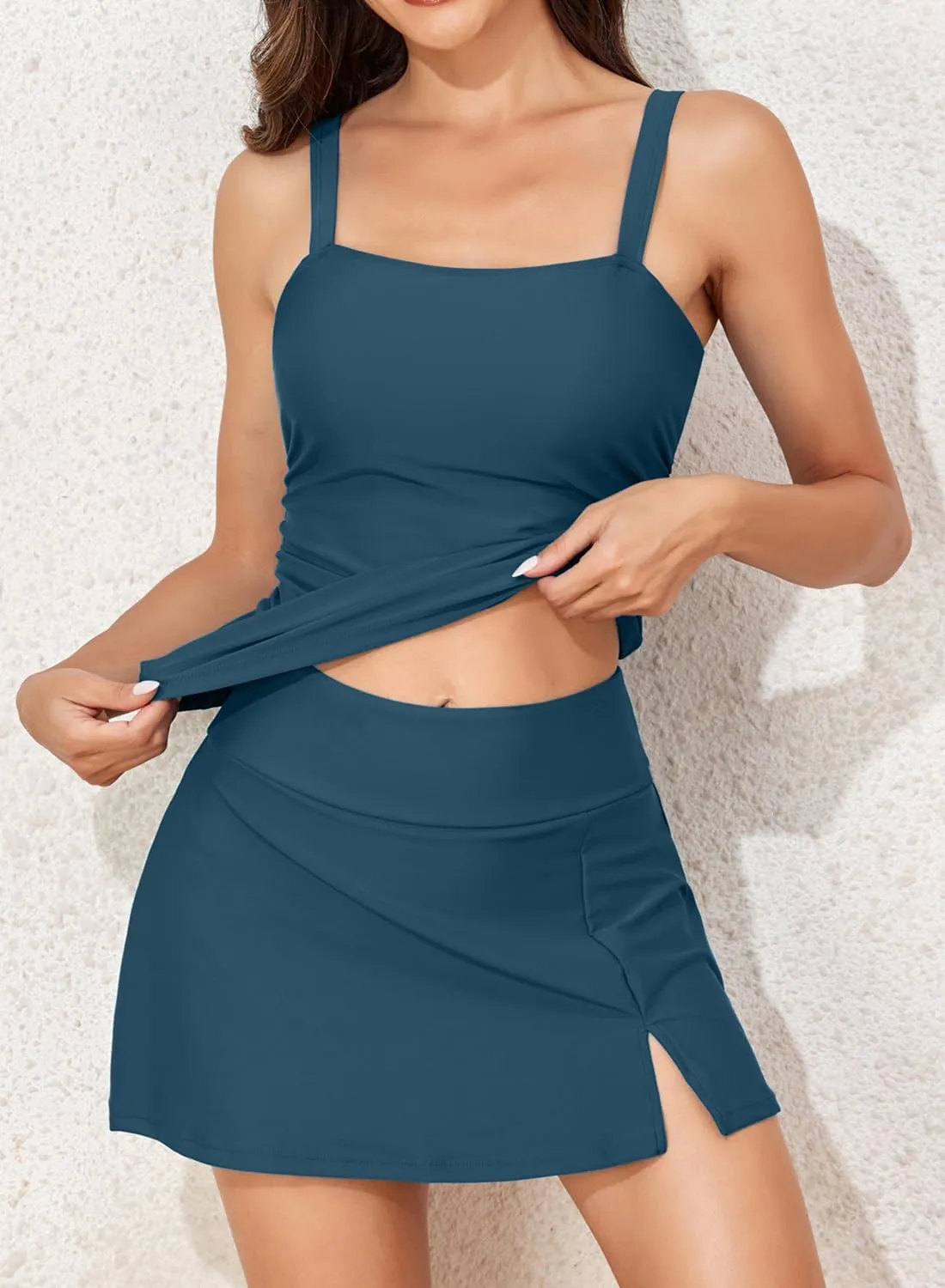 REKITA Tankini Swimsuits with Skirt 2 Piece Swimsuit for Women Tummy Control Tankini Sets Swimwear Swimdress Bathing Suits