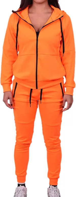 Riflessi Women's Athletic Sports Casual 2 Piece Solid Color Tracksuit Hoodie Jogger Pants Sweatsuit Set