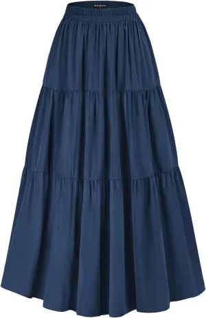 Scarlet Darkness Maxi Long Skirts for Women Summer Flowy Renaissance Skirt with Pockets