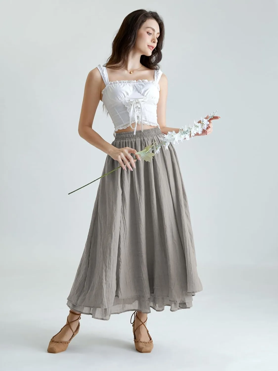 Scarlet Darkness Renaissance Maxi Skirt for Women Flowy Long Boho Skirts with Pockets