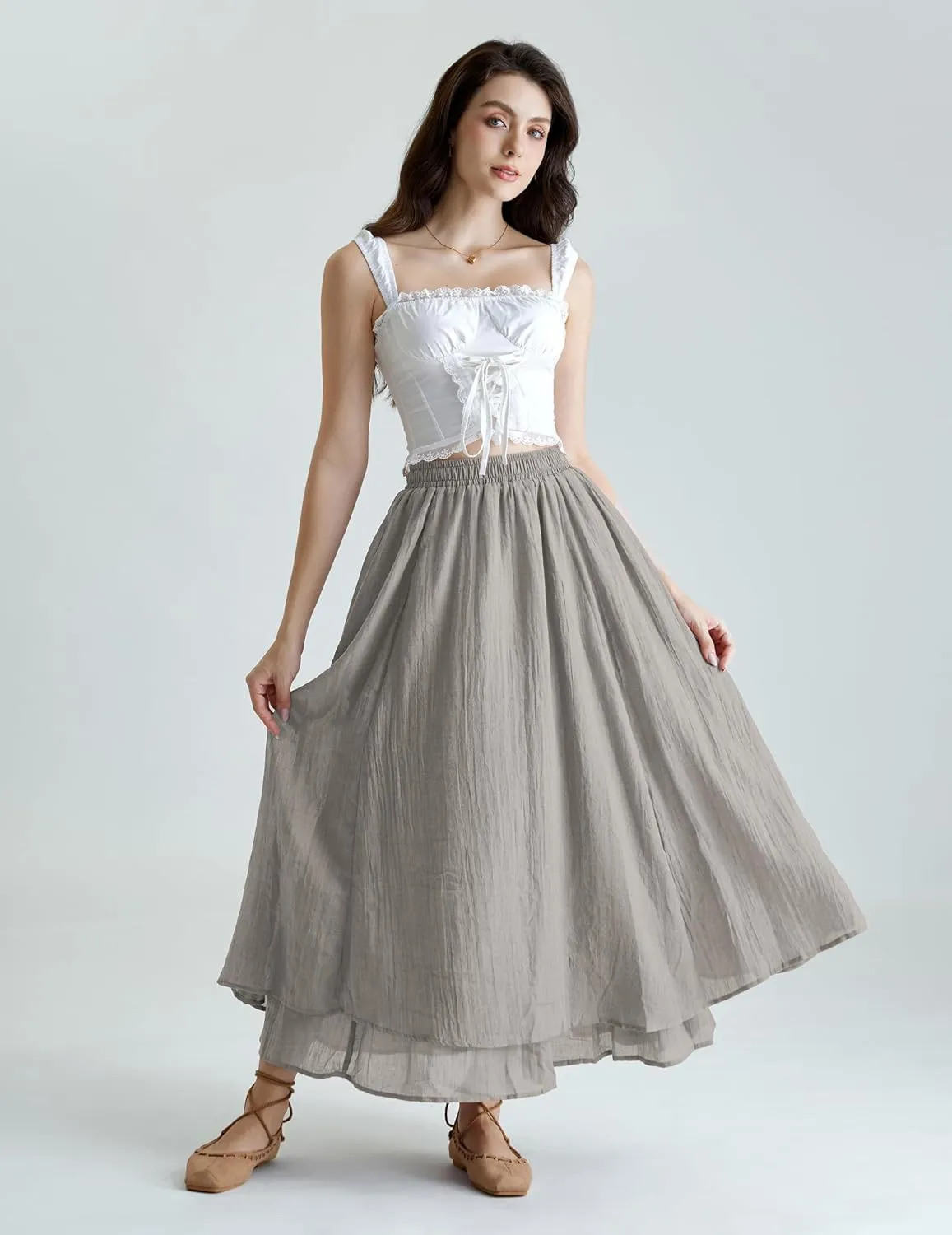 Scarlet Darkness Renaissance Maxi Skirt for Women Flowy Long Boho Skirts with Pockets
