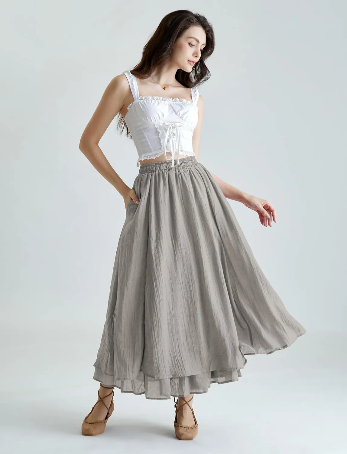 Scarlet Darkness Renaissance Maxi Skirt for Women Flowy Long Boho Skirts with Pockets