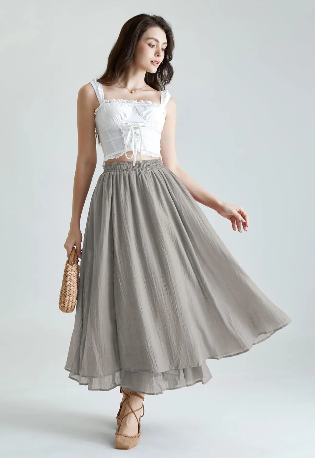 Scarlet Darkness Renaissance Maxi Skirt for Women Flowy Long Boho Skirts with Pockets
