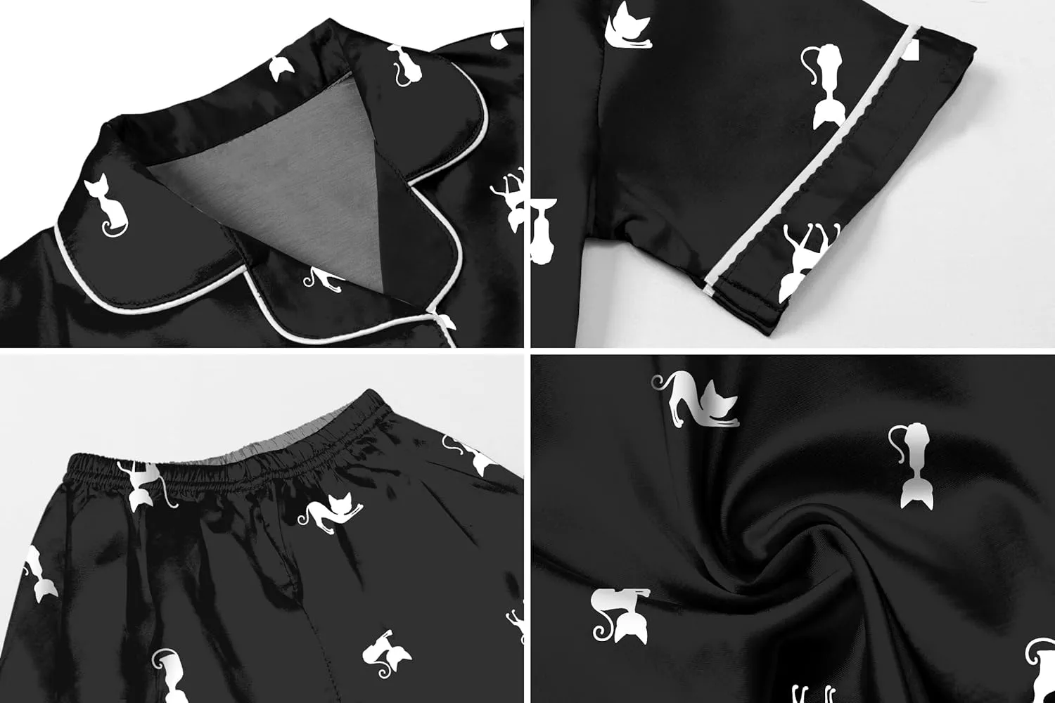 Schbbbta Girls 3 Pieces Pajamas Sets Silk Satin Sleepwear Button Down Short Sleeve Pjs Outfits