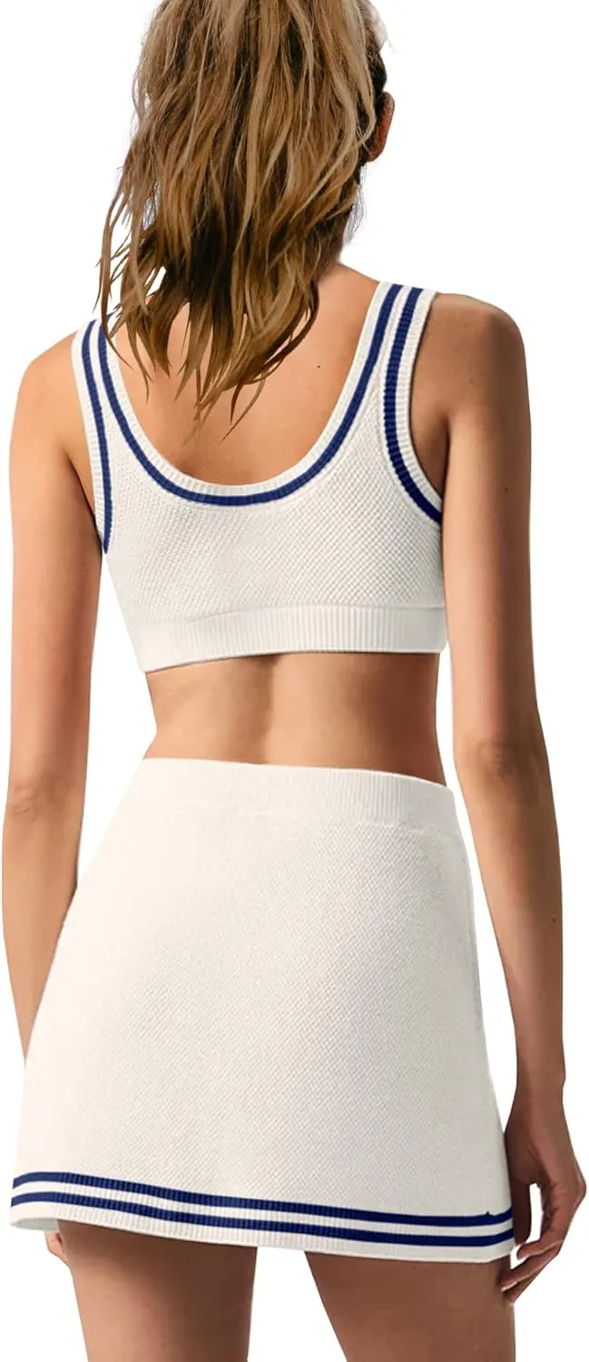 SENSERISE Womens Workout Sets Tennis Dress Built in Shorts Tank Top and Skort Set with Pocket Gym Yoga Outfits