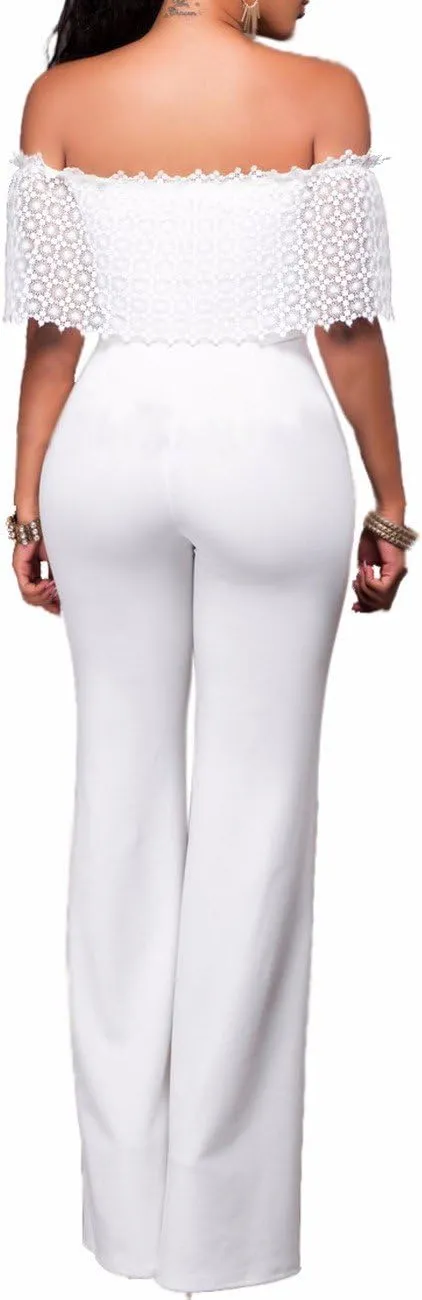 Sexyshine Women's Sexy Off Shoulder Tube Top Rompers High Waist Long Wide Leg Pants Jumpsuits
