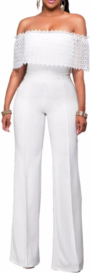 Sexyshine Women's Sexy Off Shoulder Tube Top Rompers High Waist Long Wide Leg Pants Jumpsuits