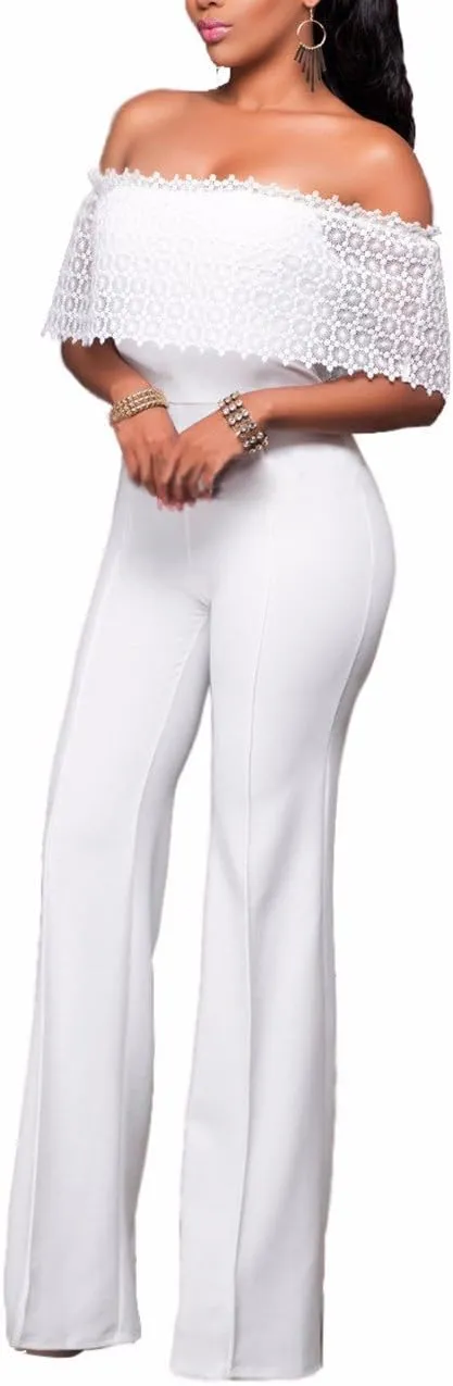 Sexyshine Women's Sexy Off Shoulder Tube Top Rompers High Waist Long Wide Leg Pants Jumpsuits