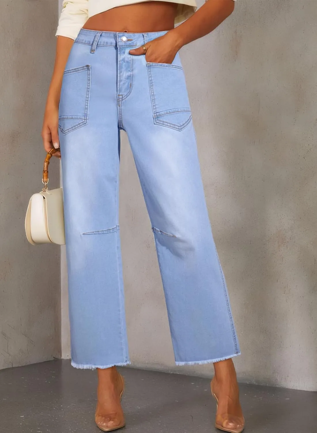 SHEWIN Straight Leg Jeans for Women High Waisted Stretchy Jeans Wide Leg Ankle Denim Pants with Pockets