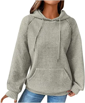 SHOPESSA Women Pullover Hoodie Sweatshirt Waffle-Knit Shacket Hooded Loose Fit Lightweight Jacket Long Sleeve Boyfriend Shirt