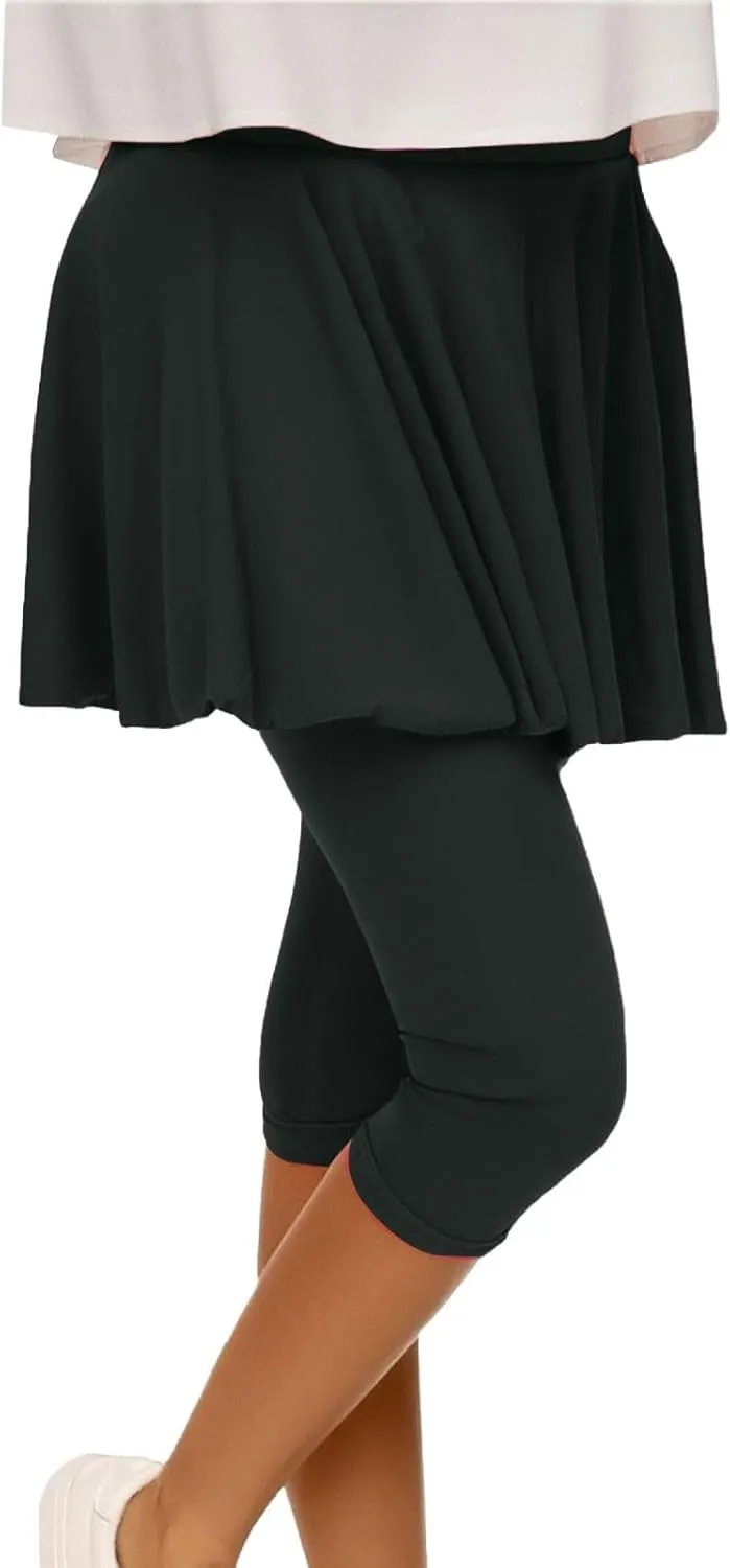 Skirted Leggings for Women High Waist Knee Length Golf Tennis Capri Yoga Pants Pleated Skirt Athletic Running Skorts