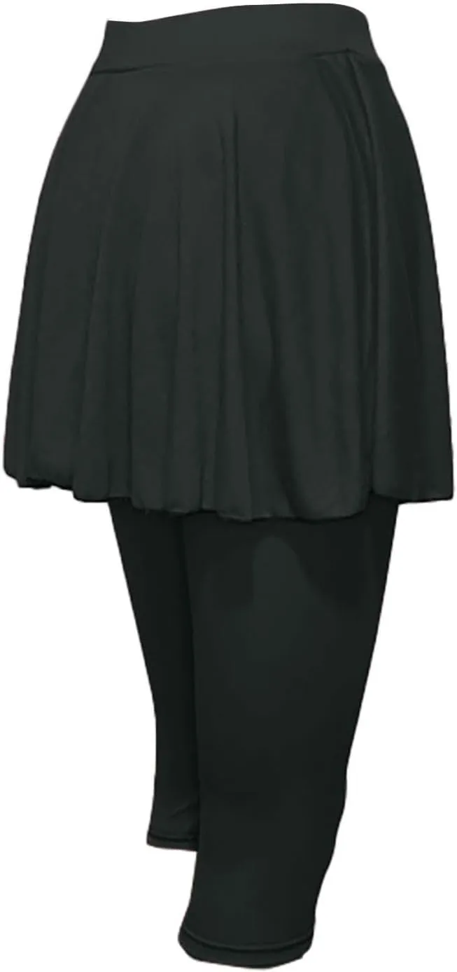 Skirted Leggings for Women High Waist Knee Length Golf Tennis Capri Yoga Pants Pleated Skirt Athletic Running Skorts