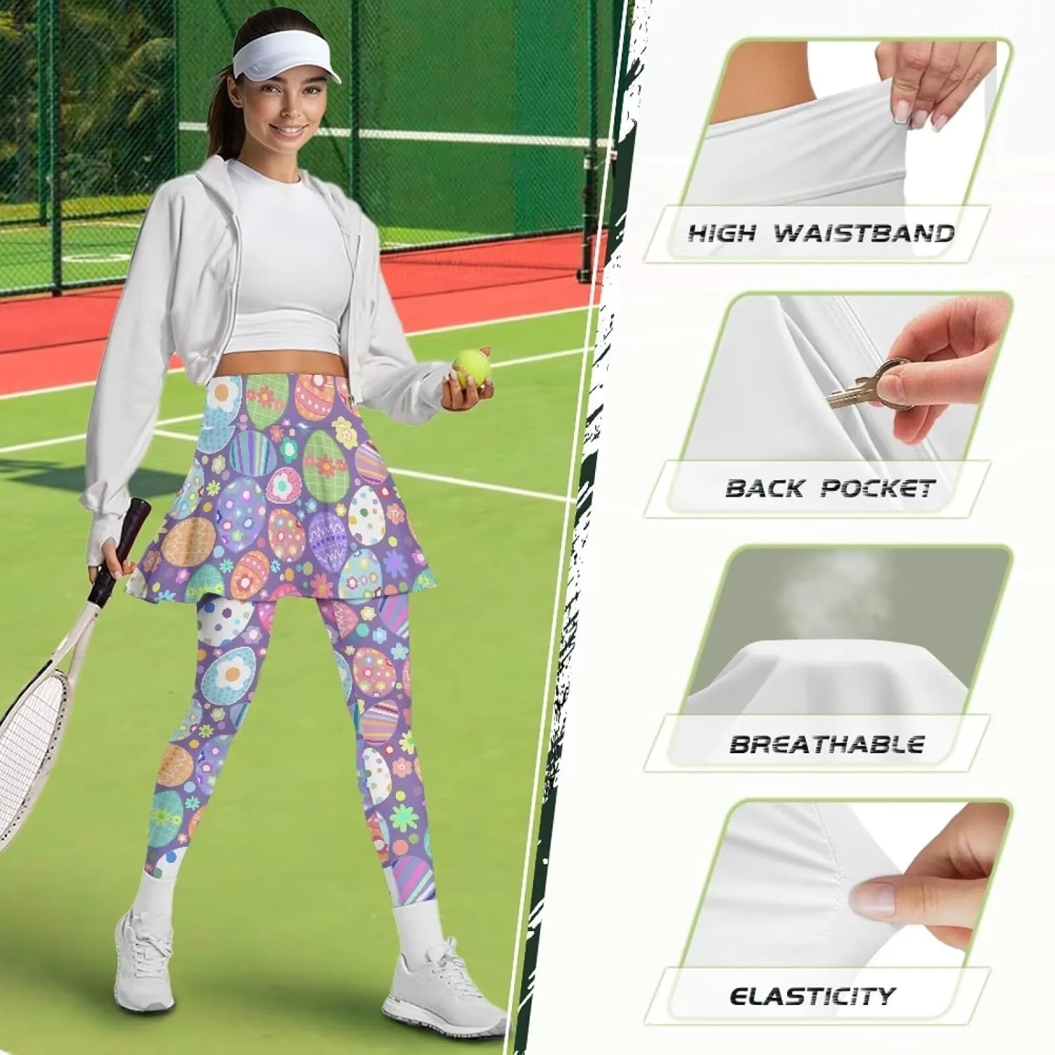 Skirted Leggings for Women with Pockets Tummy Control High Waist Workout Yoga Pants