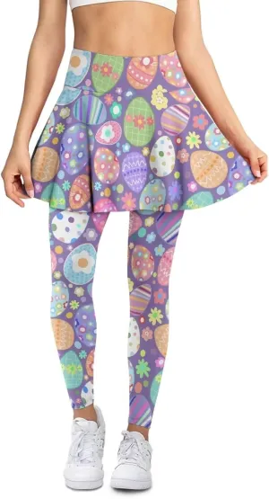 Skirted Leggings for Women with Pockets Tummy Control High Waist Workout Yoga Pants