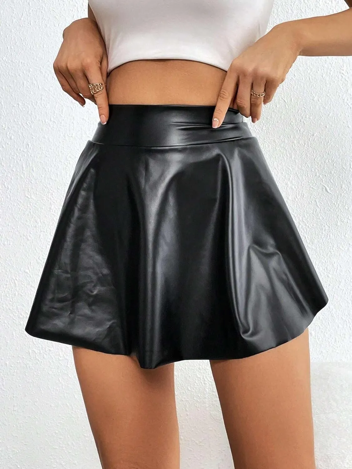 Solid Color Elastic Waist Skort with Pockets Hot Shorts for Women