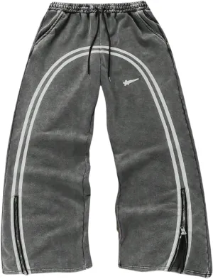 SOLY HUX Men's Side Striped Sweatpants Drawstring Waist Zipper Baggy Wide Leg Pants Streetwear