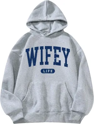 SOLY HUX Women's Graphic Hoodies Letter Print Drawstring Drop Shoulder Long Sleeve Pocket Pullover Sweatshirt