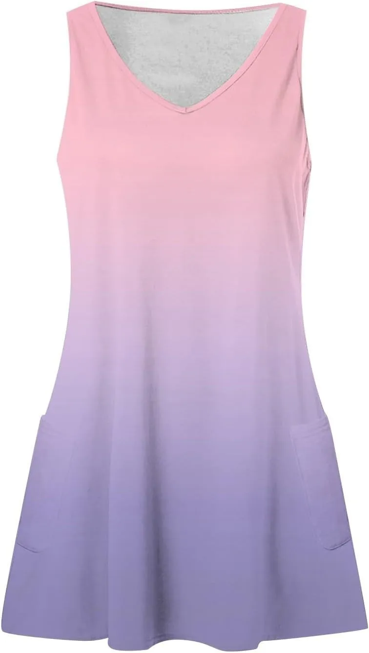 Summer Dresses for Women 2025 Casual Loose V Neck Sleeveless Sundresses Boho Tank Hawaiian Beach Dresses with Pockets