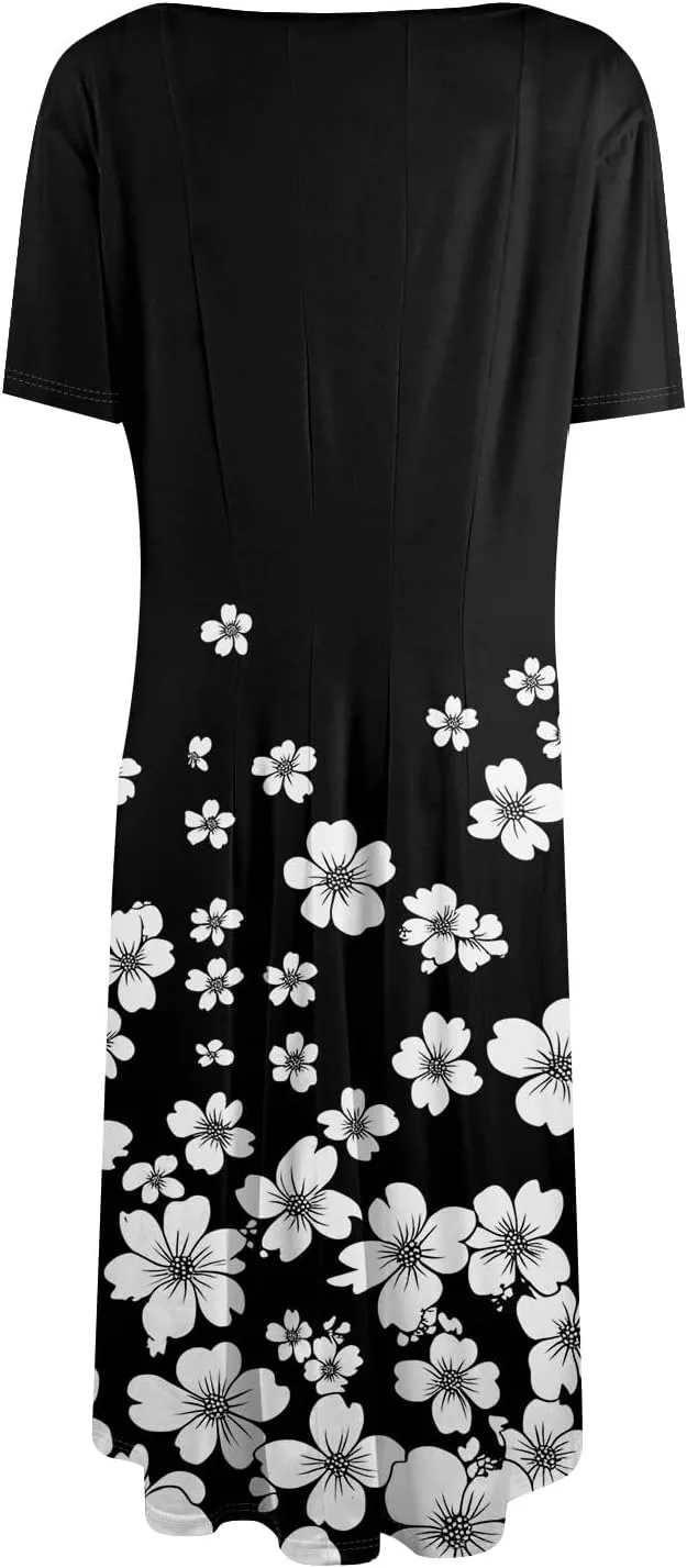 Summer Dresses for Women 2025 Smocked Summer Short Sleeve Midi Dresses for Women A Line