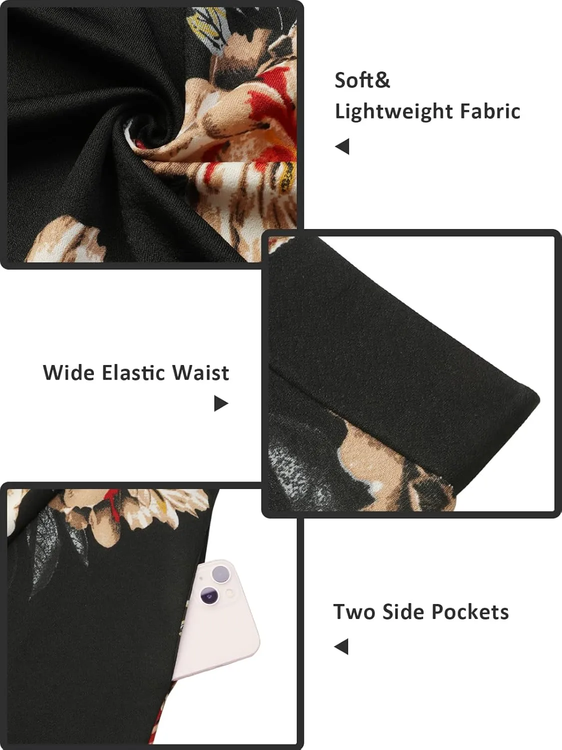 Sureple Skirts for Women Knee Length for Work Fall Elastic High Waist A-Line Flare Skirt Ruffle Hem with Pockets