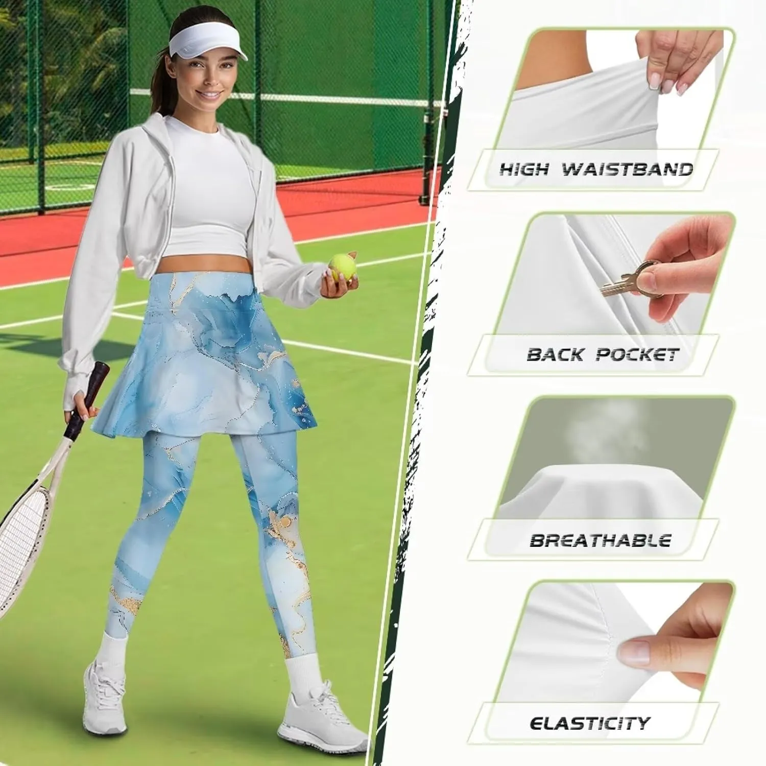 Tennis Skirt with Leggings for Women Active Sport Running Skort Pants Slim Fit Workout Trousers
