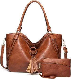 Tote Bag for Women Large PU Leather Shoulder Bag Hobo Crossbody Purse Vintage Top Handle Satchel With Matching Clutch