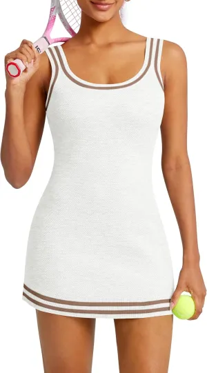 TQD Tennis Dress for Women Athletic Dresses Striped Patchwork Knitted Sweater Tennis Club Golf Active Casual Dress 2025