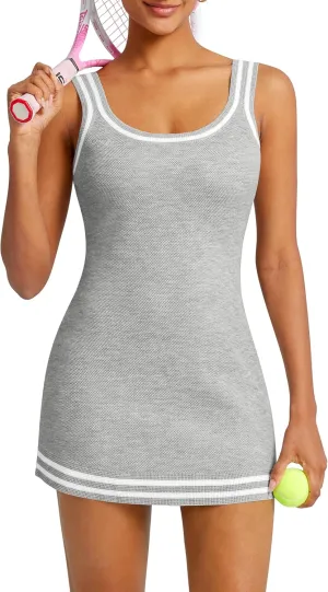 TQD Tennis Dress for Women Athletic Dresses Striped Patchwork Knitted Sweater Tennis Club Golf Active Casual Dress 2025
