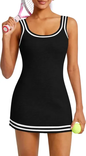 TQD Tennis Dress for Women Athletic Dresses Striped Patchwork Knitted Sweater Tennis Club Golf Active Casual Dress 2025