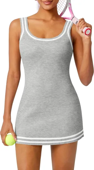 TQD Tennis Dress for Women Athletic Striped Knitted Sweater Tank Mini Active Casual Club Golf Dresses 2025 Trendy