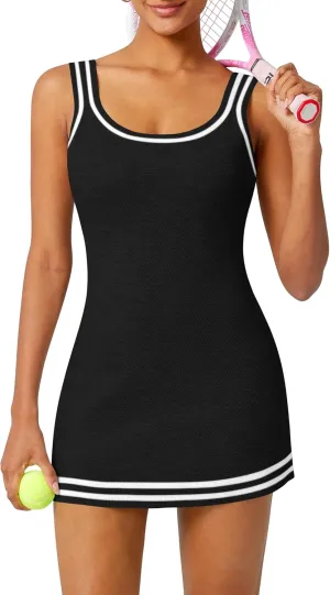 TQD Tennis Dress for Women Athletic Striped Knitted Sweater Tank Mini Active Casual Club Golf Dresses 2025 Trendy