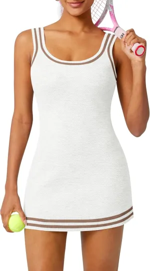 TQD Tennis Dress for Women Athletic Striped Knitted Sweater Tank Mini Active Casual Club Golf Dresses 2025 Trendy
