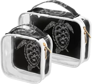 Turtle Style 2 Pack Clear Toiletry Bag Women Men, Portable Waterproof Clear Pouch, Cosmetic Bag with Double Zippers Large Opening Traveling with Handle for Bathroom Traveling Vacation Organizing