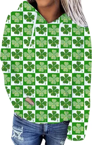 TYQQU Women St. Patrick's Day Casual Long Sleeve Hoodie Irish Shamrock Printed Loose Sweatshirt