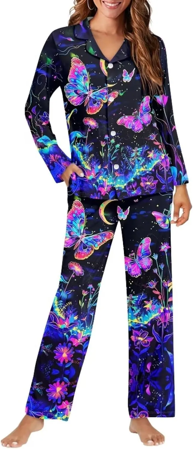 Upetstory Button Down Pajamas Sets for Women Sleepwear Long Sleeve Loungewear