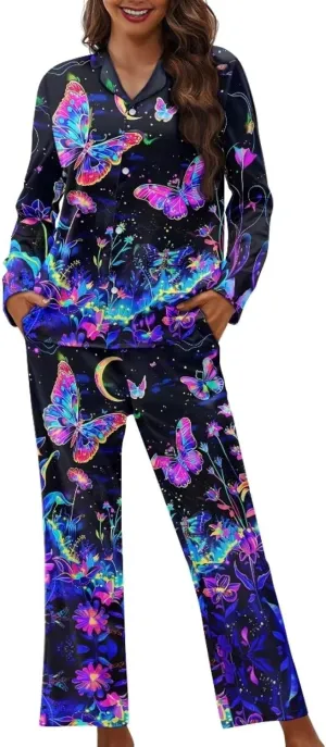 Upetstory Button Down Pajamas Sets for Women Sleepwear Long Sleeve Loungewear