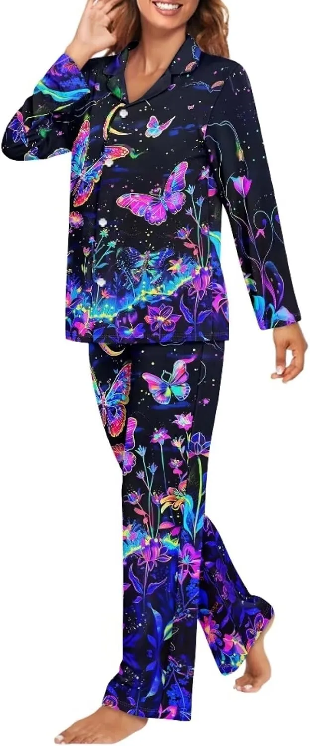 Upetstory Button Down Pajamas Sets for Women Sleepwear Long Sleeve Loungewear