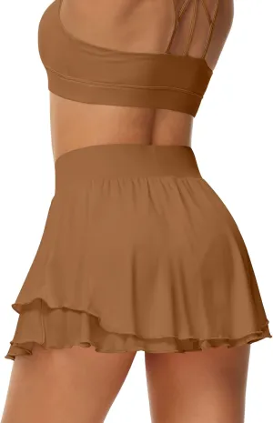 UrKeuf Women's Athletic Tennis Skirts with Pockets 13in Ruffle Golf Running Workout Ice Silk Flowy Skorts with Sports Shorts