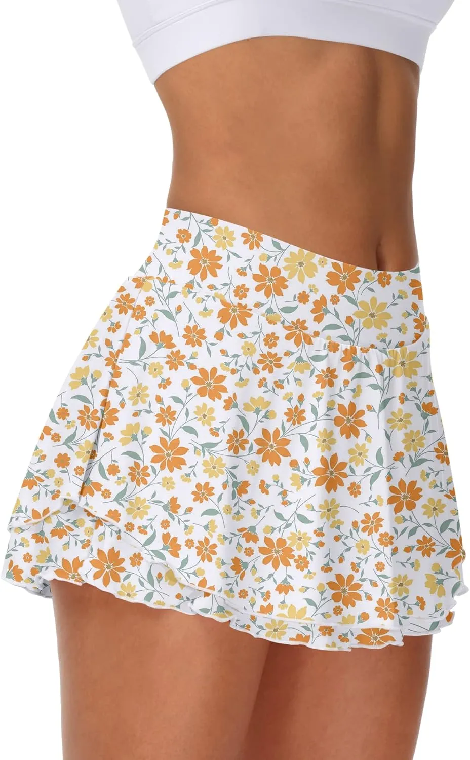UrKeuf Women's Athletic Tennis Skirts with Pockets 13in Ruffle Golf Running Workout Ice Silk Flowy Skorts with Sports Shorts