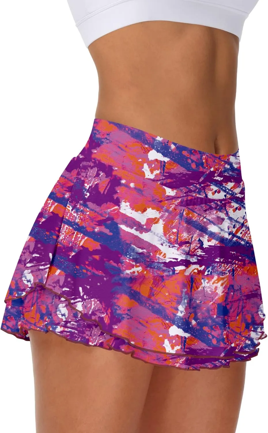UrKeuf Women's Athletic Tennis Skirts with Pockets 13in Ruffle Golf Running Workout Ice Silk Flowy Skorts with Sports Shorts