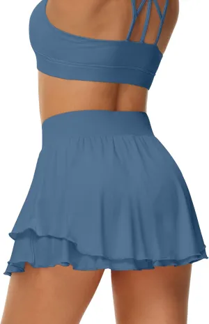 UrKeuf Women's Athletic Tennis Skirts with Pockets 13in Ruffle Golf Running Workout Ice Silk Flowy Skorts with Sports Shorts