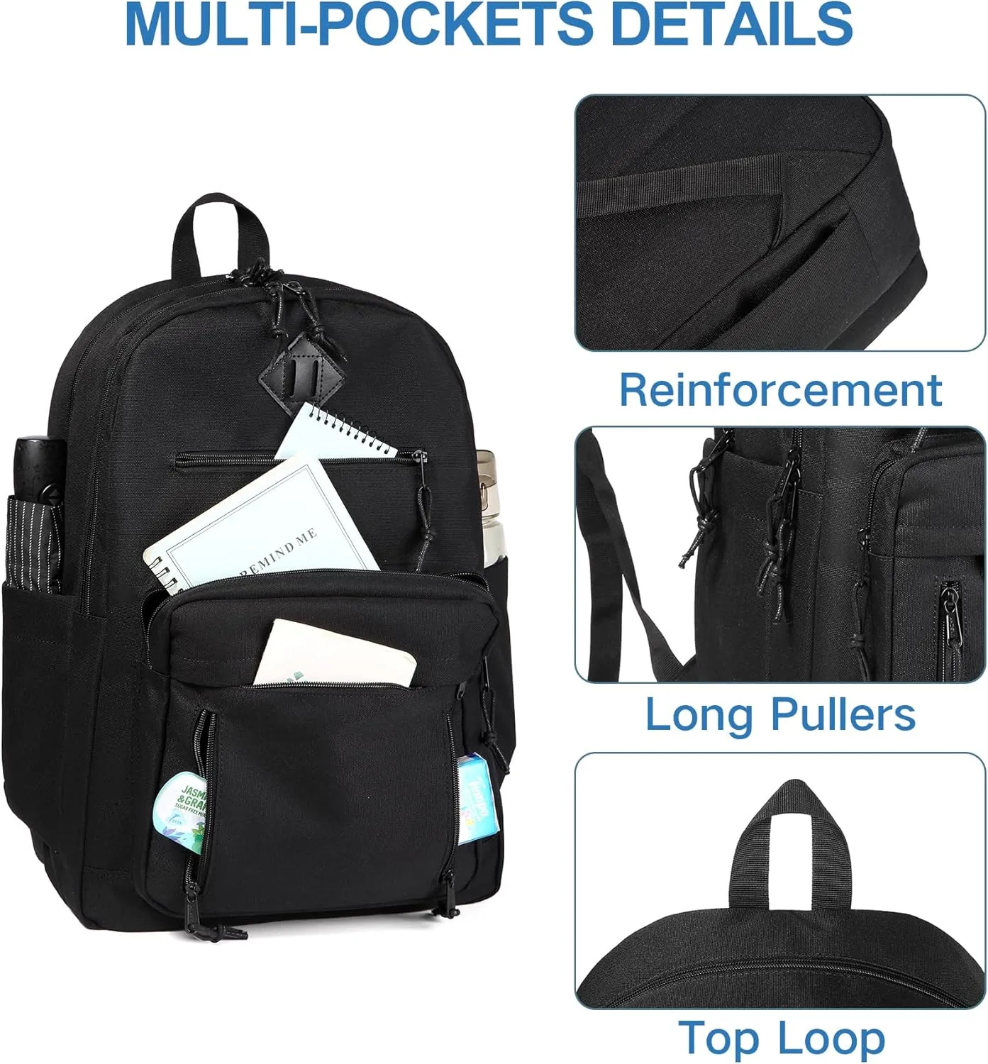 VASCHY School Backpack for Men,Two Compartments Daypack Bookbag Schoolbag for High School Teen Boy Girls/College/Work/Travel Women Black