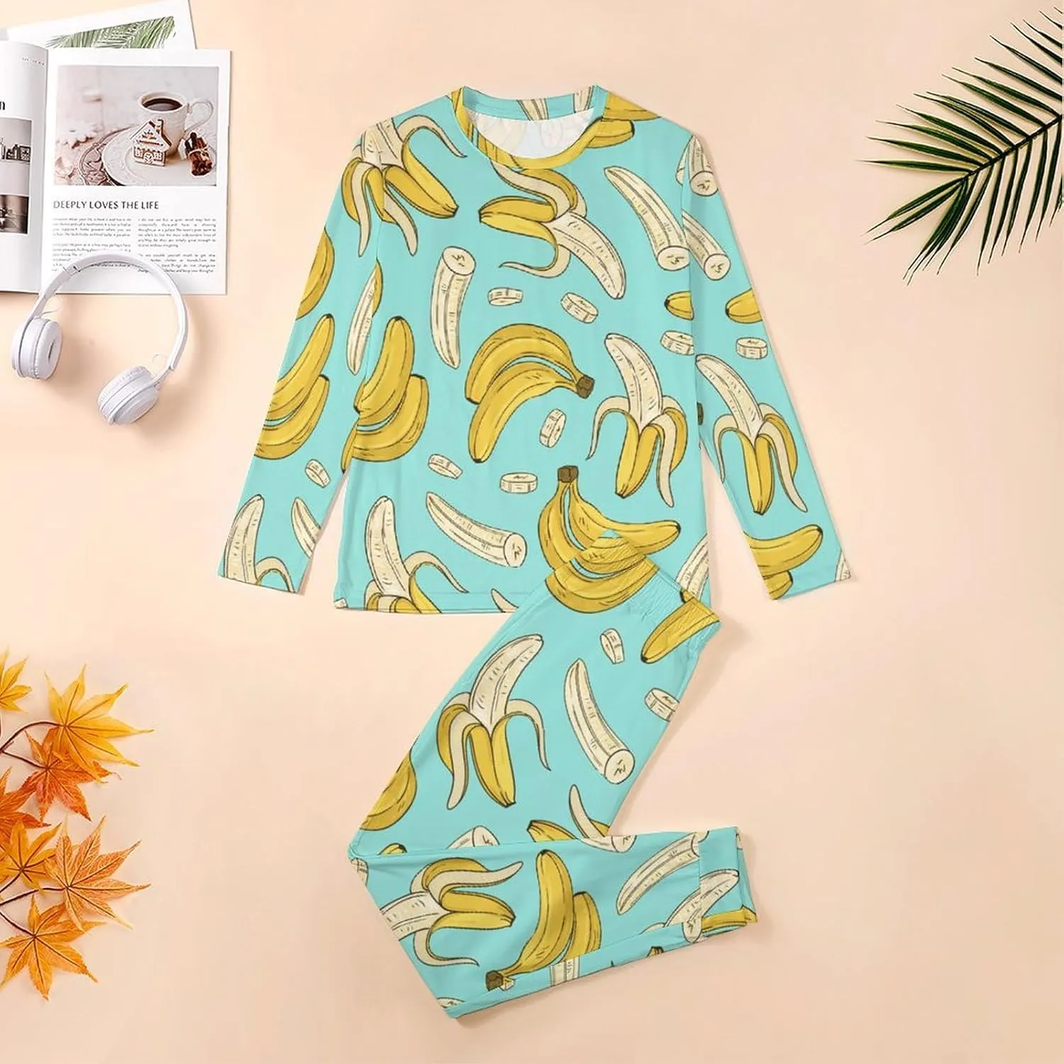 Watercolor Halloween Mushrooms Mens Pajamas Set Loungewear Pajamas for Men Long Sleeve Sleepwear Pjs Pockets