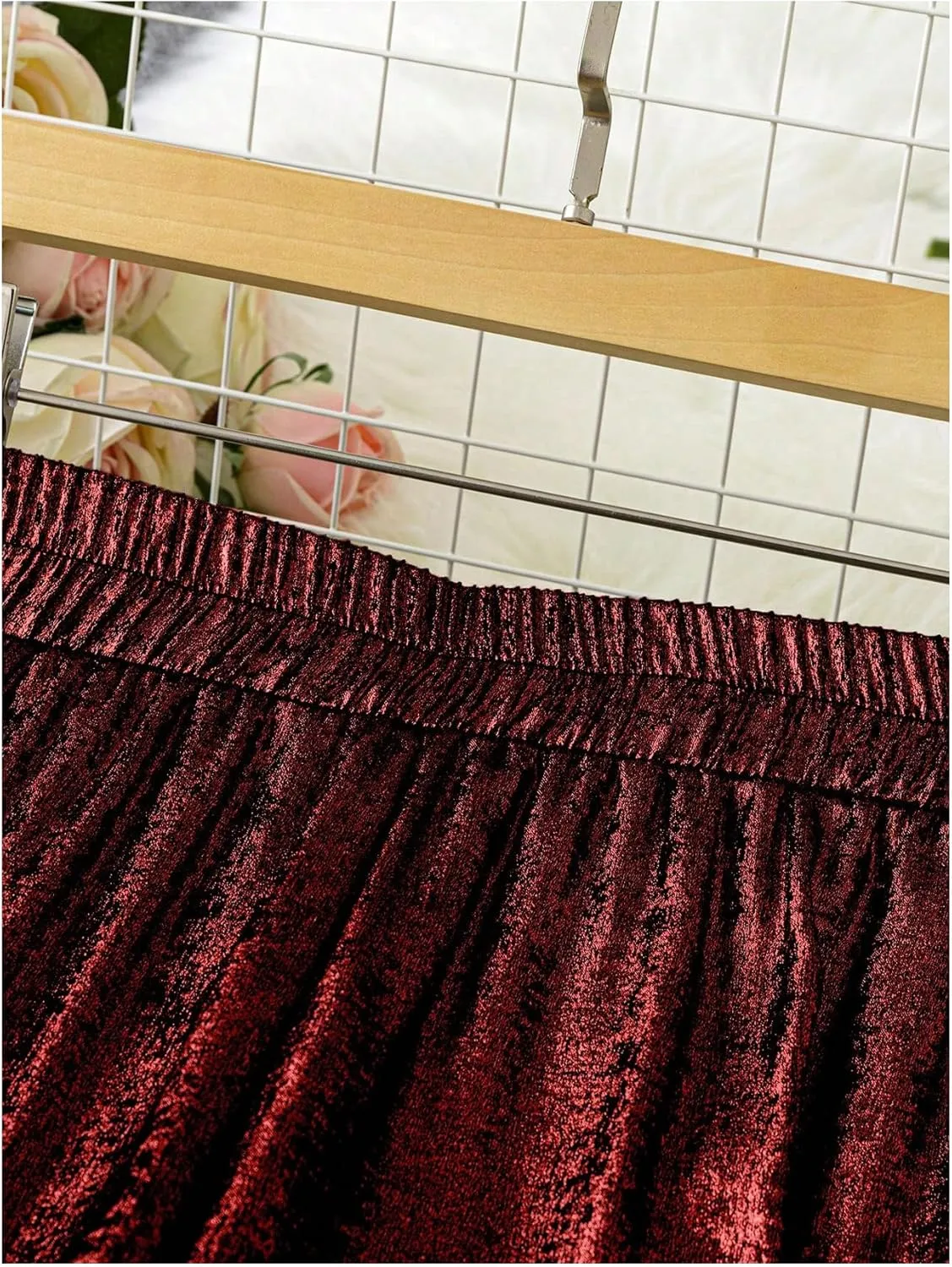 WDIRARA Women's Plus Size Metallic Elastic High Waist Straight Leg Casual Long Pants Trousers