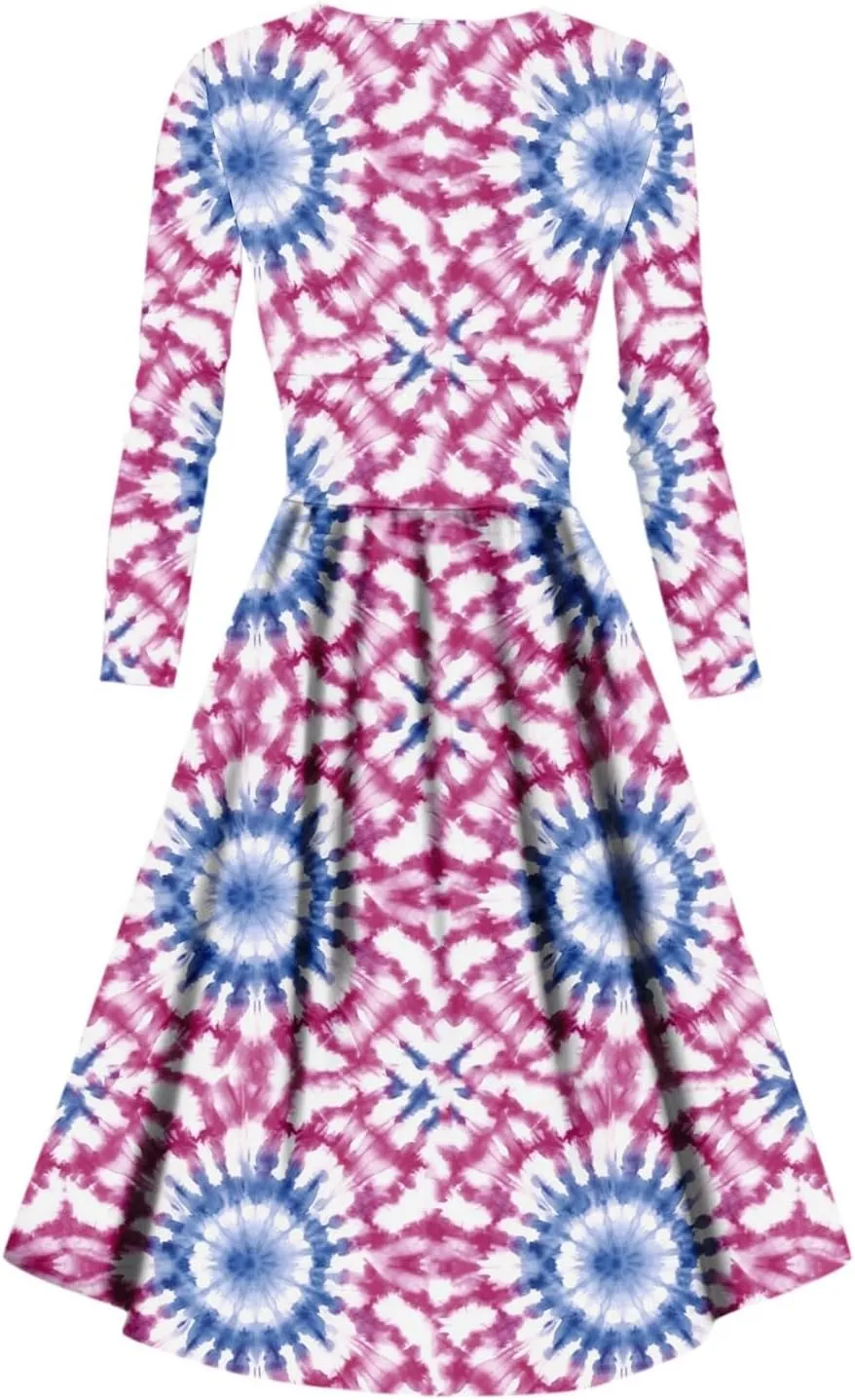Wedding Guest Dresses for Women,Fall Outfits Ladies Fashion Casual Print Long Sleeve V-Neck Sexy Pocket Dress