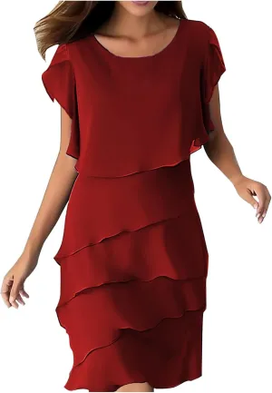 Wedding Guest Dresses Womens 2025 Short Mother of The Bride Dress Tiered Chiffon Formal Evening Party Prom Ball Gown
