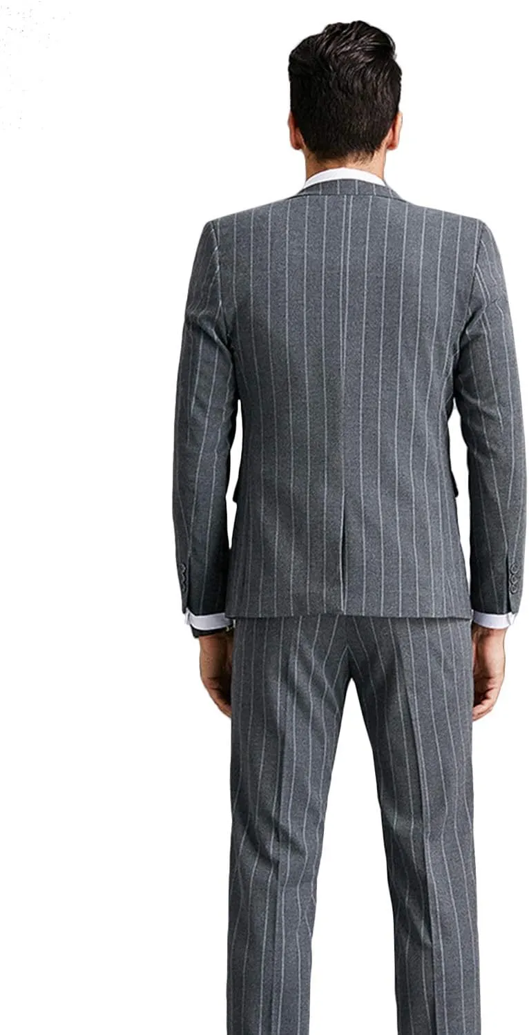Wemaliyzd Men's Slim Fit 3 Pieces Pinstripe Thicken Suit 4 Buttons Vest Separate Pants