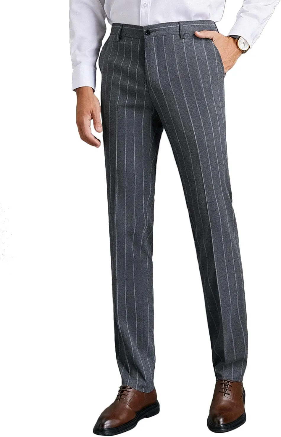 Wemaliyzd Men's Slim Fit 3 Pieces Pinstripe Thicken Suit 4 Buttons Vest Separate Pants
