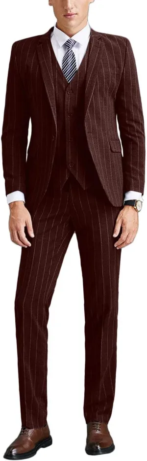 Wemaliyzd Men's Slim Fit 3 Pieces Pinstripe Thicken Suit 4 Buttons Vest Separate Pants